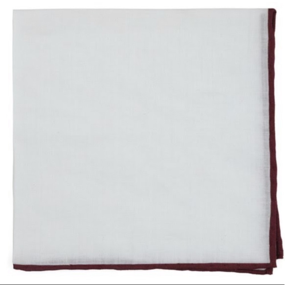 Bhldn White Linen With Wine border Pocket Square
